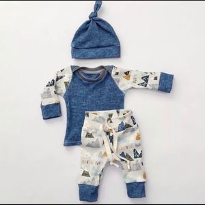 3pc Baby Boy Adventure Awaits Shirt Pants Hat Set